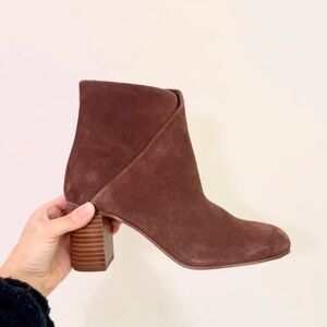 Soludos Brown Suede Ankle Bootie with Stacked Heel
